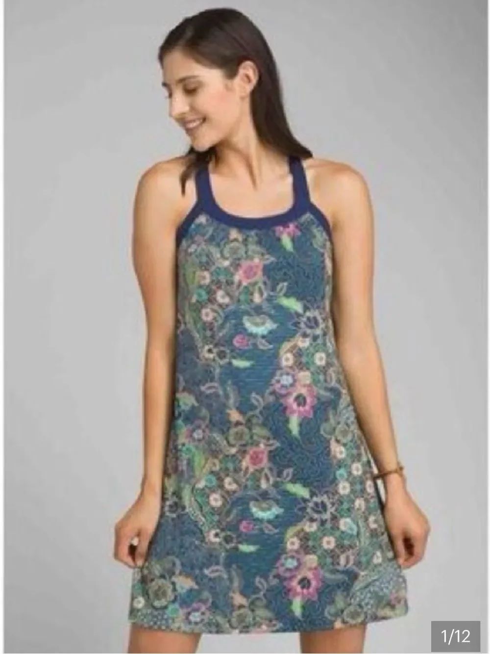 Prana Quinn Dress Blue Floral Paisley Print Womens Large
